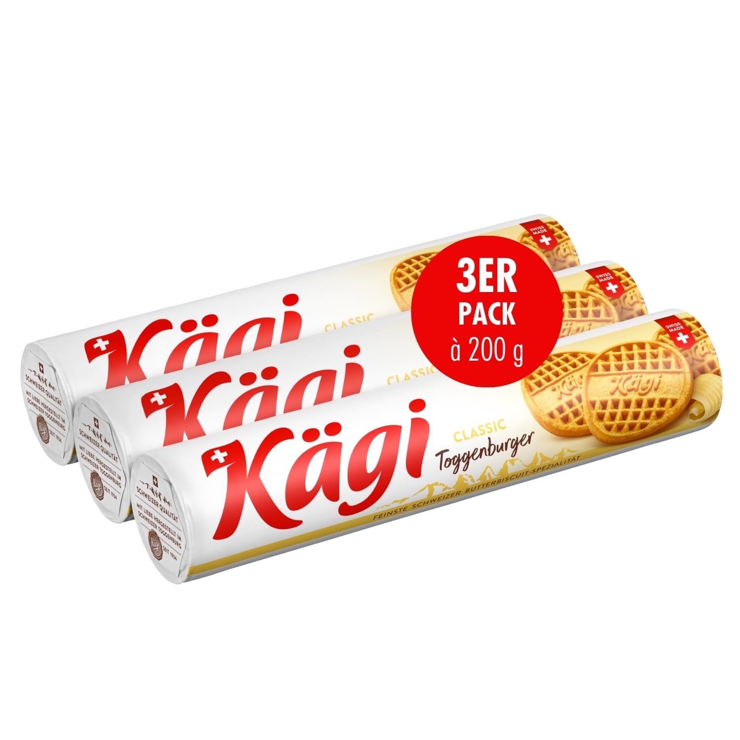KÄGI Toggenburger Butterbiscuit Classic I Leckere Schweizer Butter Kekse I Dreierpack Knusprige Butterkekse nach Hausrezept I Köstliches Kaffeegebäck 3x200g I Butterplätzchen aus Frischbutter