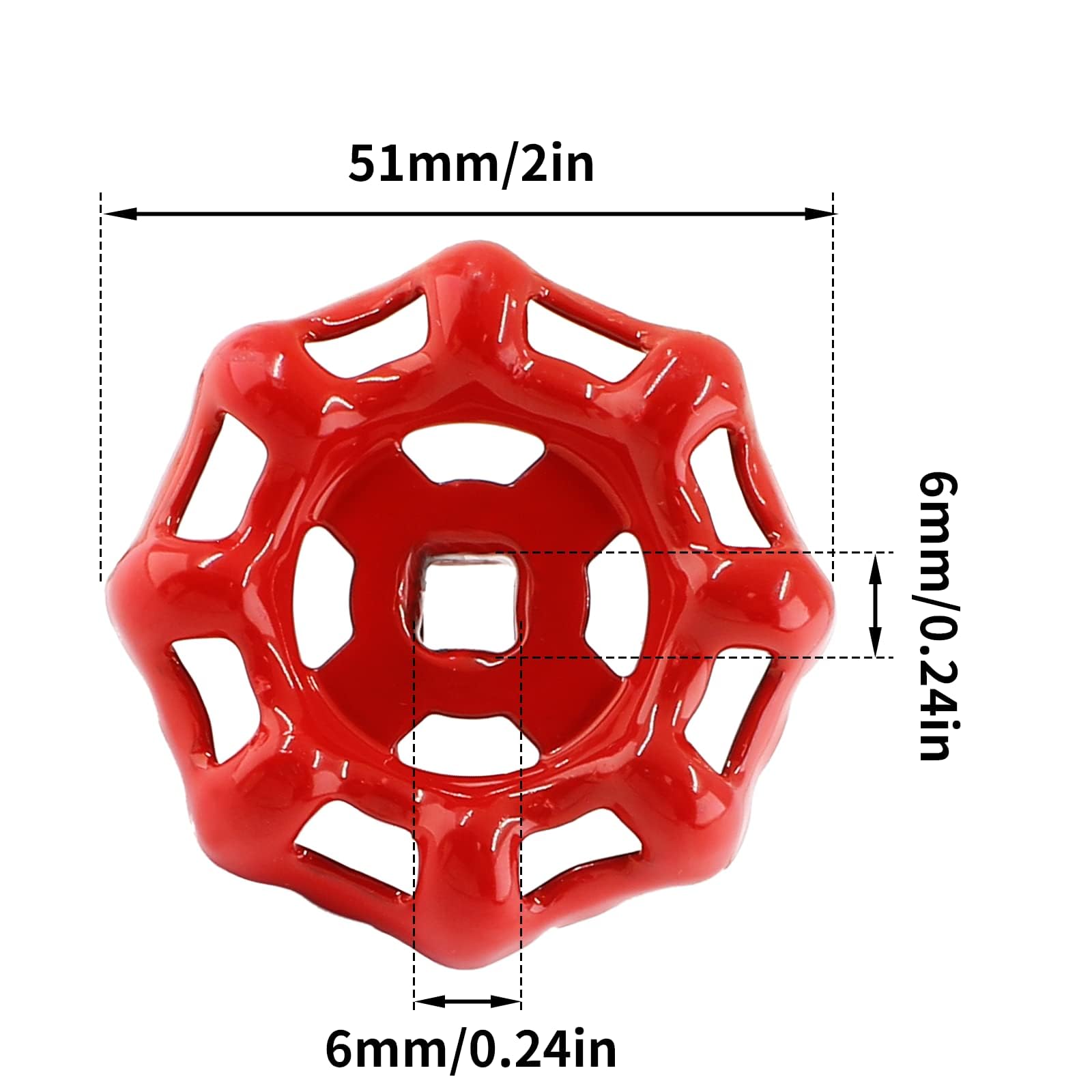 Uxcell Metal Outside Faucet Round Wheel Handle, Square Broach 7x7mm, Wheel OD 63mm Paint Cast Steel Red 6Pcs