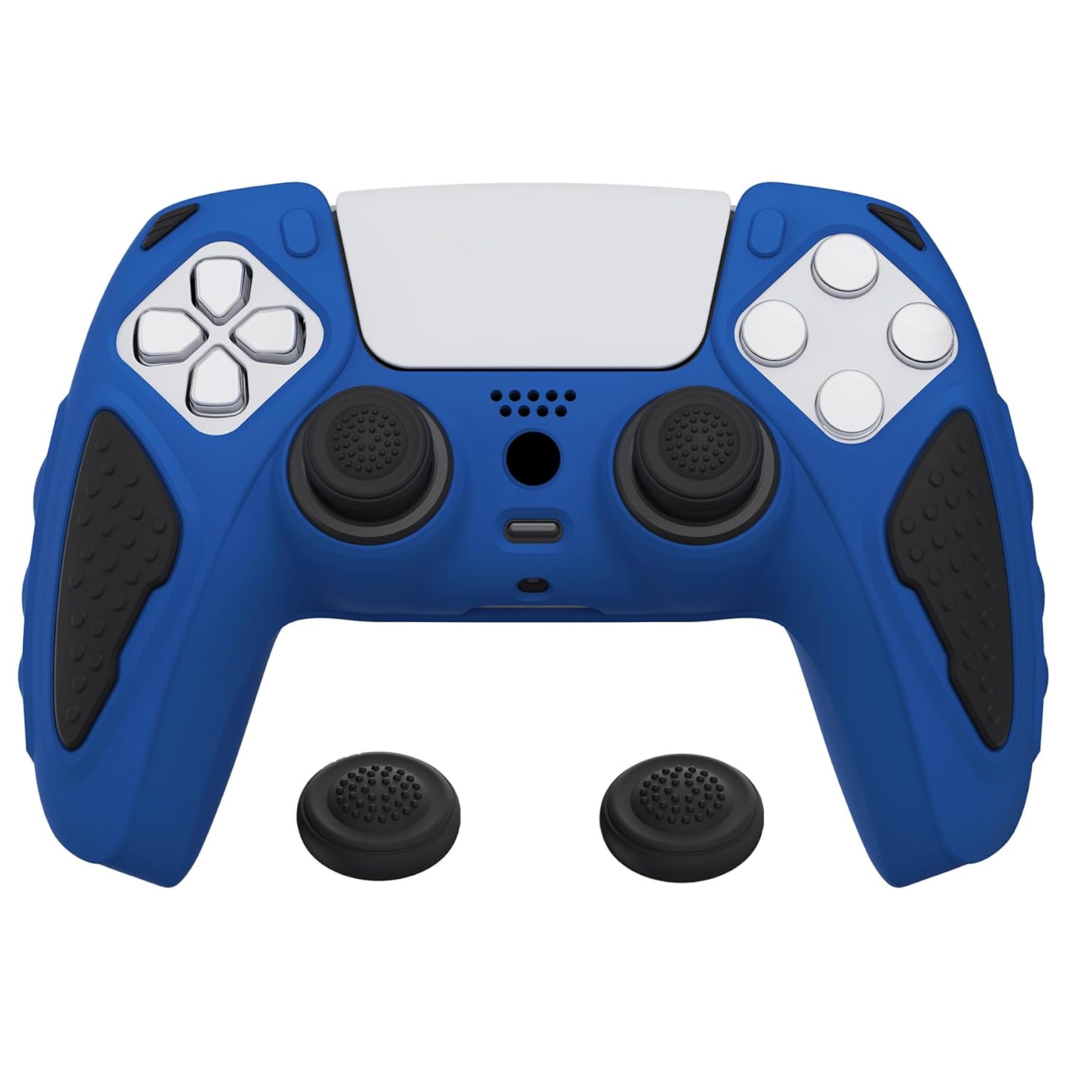 PlayVital Knight Edition Blue & Black Two Tone Anti-Slip Silicone Cover Skin for ps5 Controller, Soft Rubber Case for ps5 Wireless Controller with Thumb Grip Caps