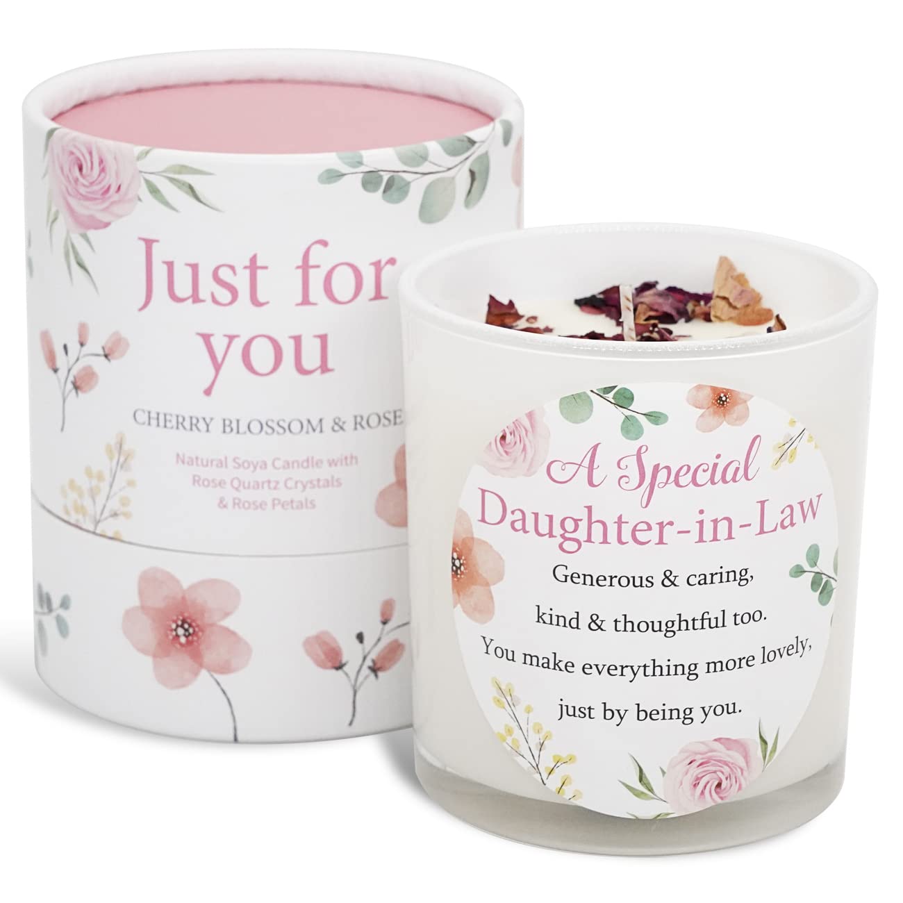 Gemini Gifts Pink Daughter-In-Law Candle In Gift Box – Thoughtful Soy Candle With Rose Quartz & Rose Petals – Beautiful Verse - Birthday - Christmas