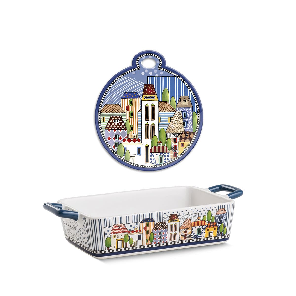 EGAN set Pirofila da forno Paese Mio colore Blu 24,5×13 cm con sottopentola Paese Mio Blu 17 x 19 cm