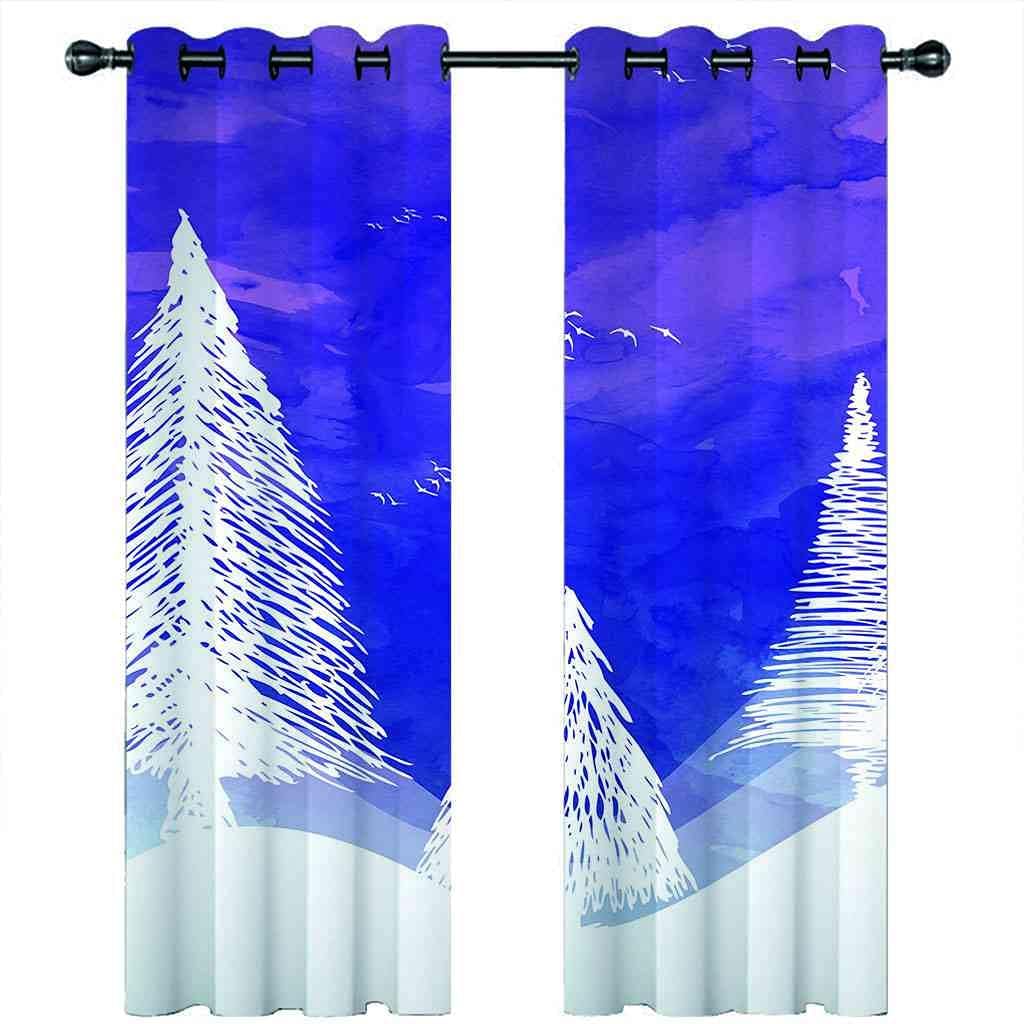 Modern Blackout Curtains with Eyelet 3D Printed Thermal Insulated Window Treatments Purple Sky Forest Landscape Living Room Bedroom Window Drapes 2 Panel Set 72" X 108" (2XW66"xL90")