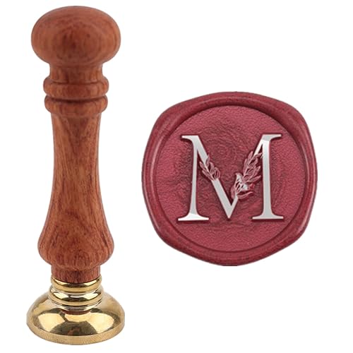 Sello de cera del alfabeto M, sello de cera de hojas de eucalipto con letra M, kit de sello para invitación de boda, sobre, tarjeta de Navidad (M)