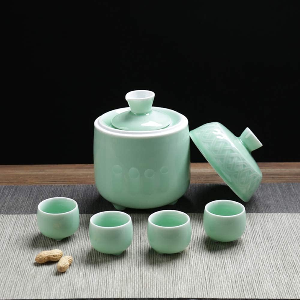 Japanese Ceramic Sake Set 6 Pieces Celadon Wine Glasses with Warmer Pot Traditional Crafts Cups with Gift Box Best Gift for Family and Friends