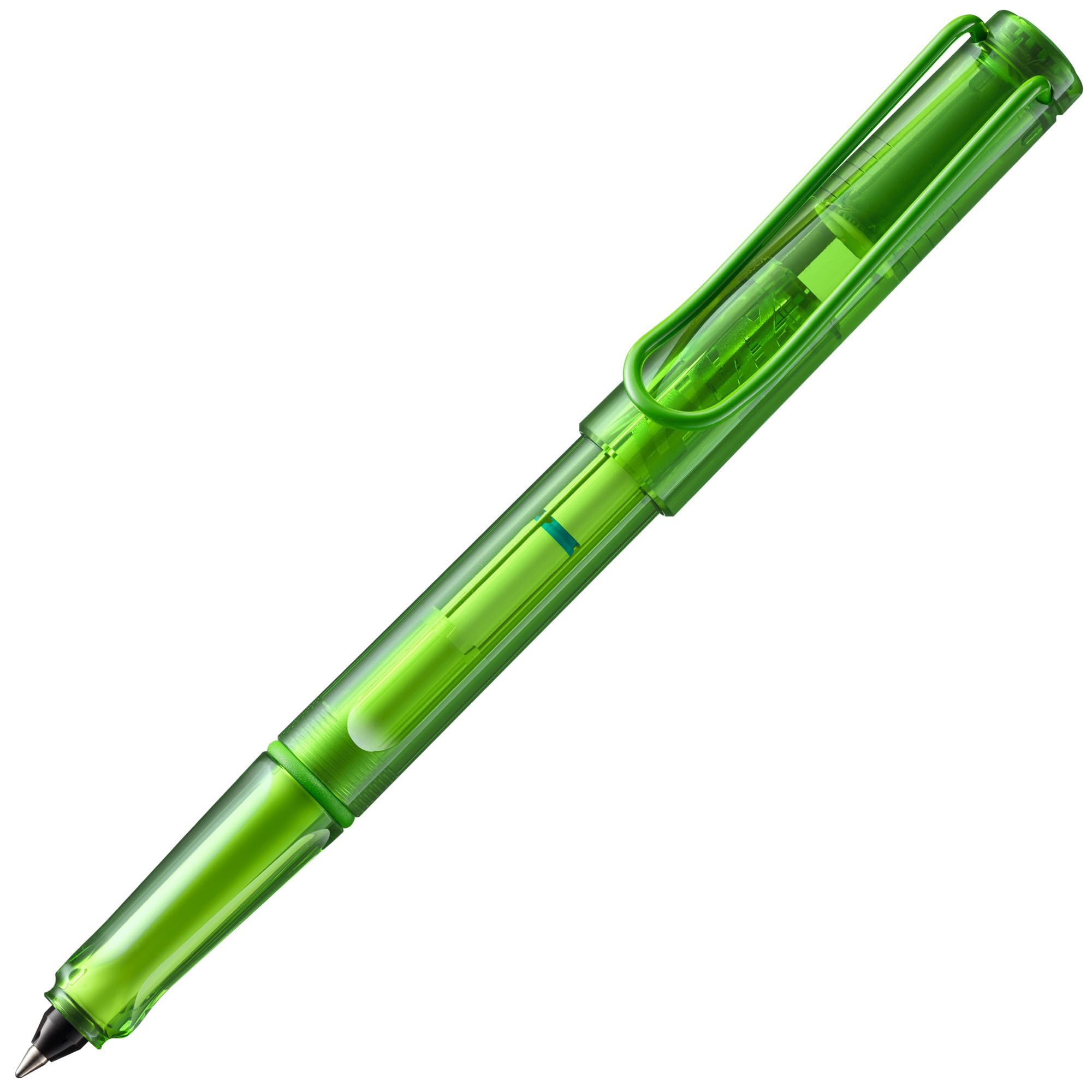 Lamy balloon lime – transparent rollerball pen with plastic barrel & self-springing clip – ergonomic grip zones & in line width B T 11 rollerball refill in blue