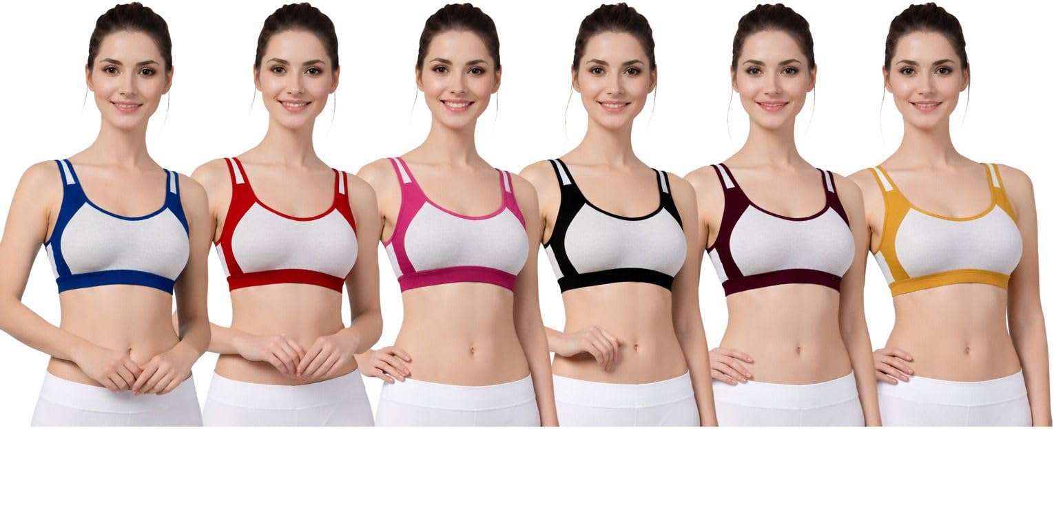 wonkey Women Sport Non Padded Bra Pack of 6 Bra Breathable & Adjustable, Easy Comfort-picture-26