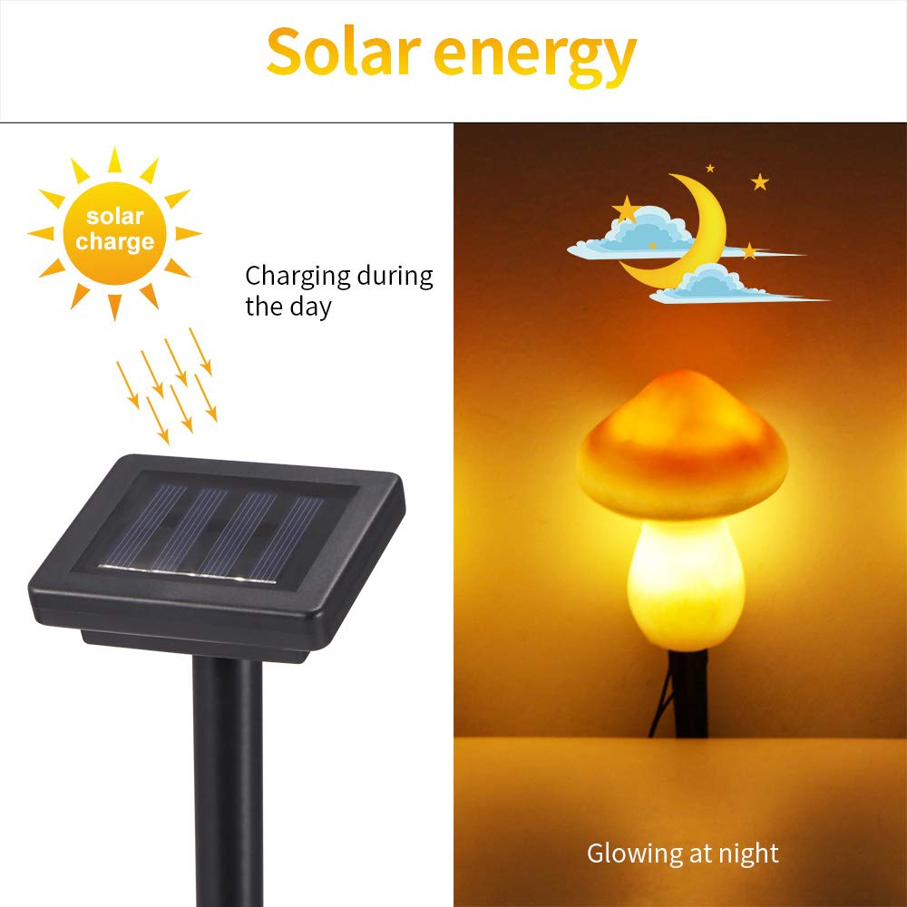 ALLOMN Solarleuchten, Gartenweg im Freien Dekorative Lampenleuchten Solarlandschaftsleuchten Wasserdichte Süße Mehrfarbiger Pilz Form, Zwei Lichtmodi, Set mit 6 Lampen