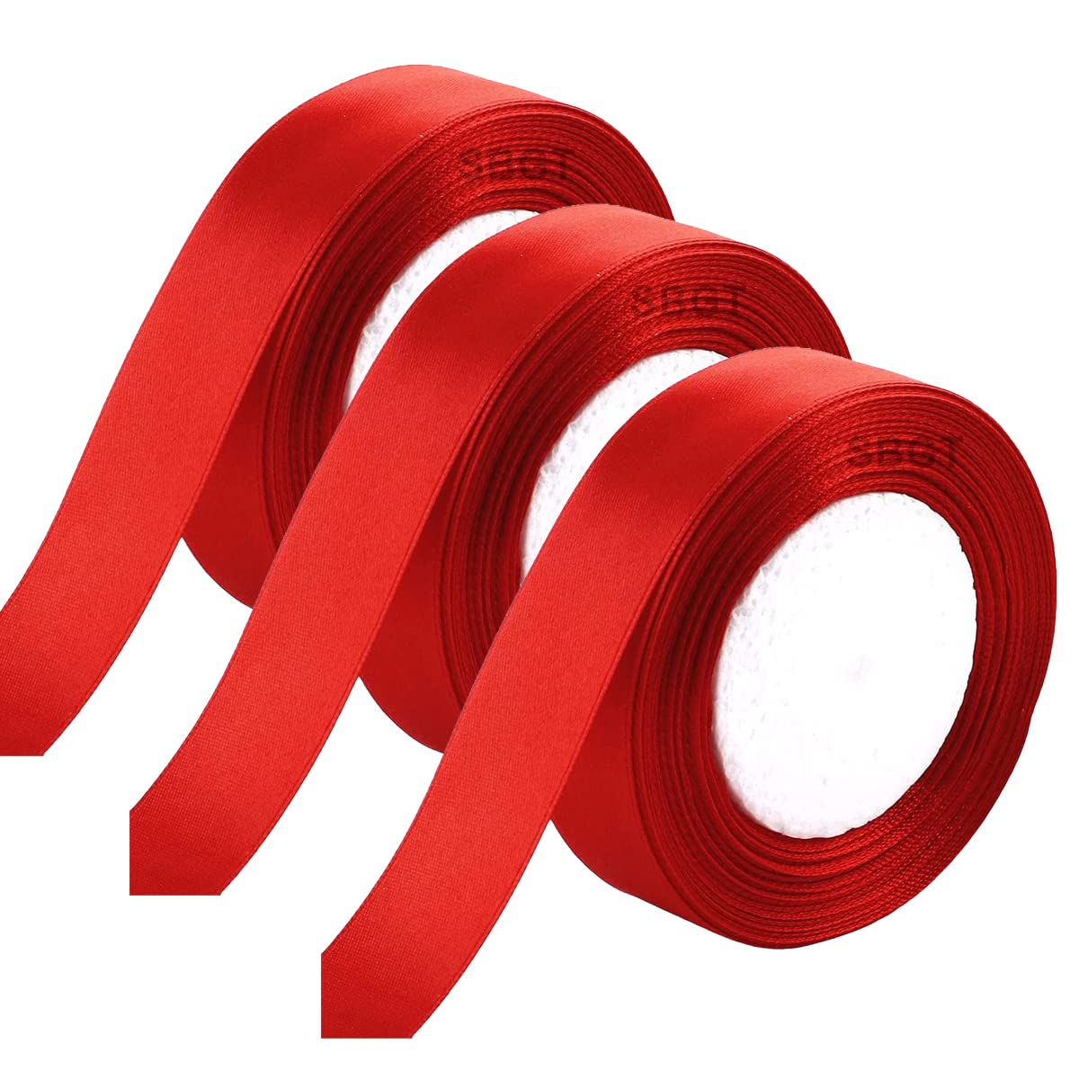 Red Satin Ribbon - 2.5cm x 25 Yards Pack of 3 - Premium Fabric for Gift Wrapping, Hair Bows, Crafting, Sewing, Decorations, and Wedding Accessories