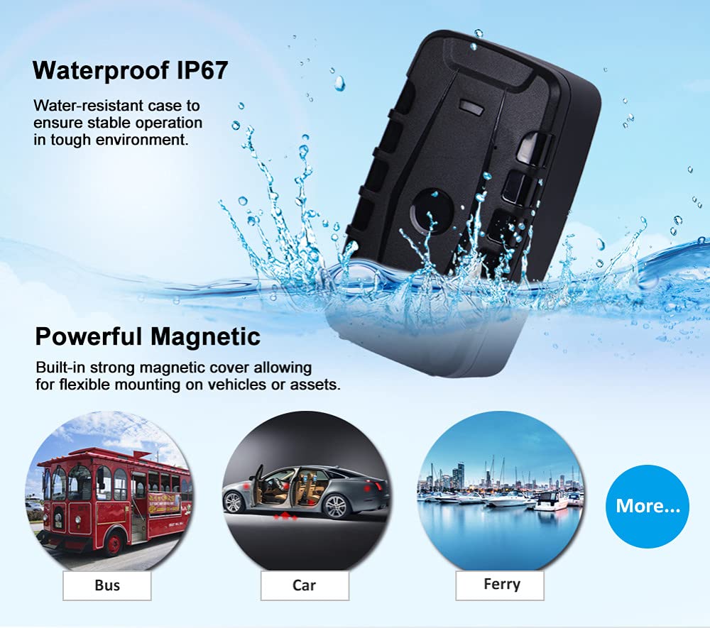 Traceur GPS pour Voiture 20000 mAh,Tracker GPS Longue Durée étanche, Magnétique,D'autonomie sans Abonnement Anti Perdu Antivol, pour Voiture Camion Moto Bateau Camping Car 4GTK918