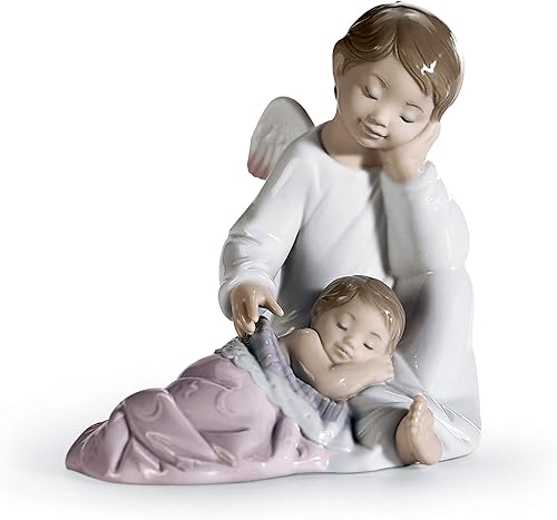 LLADRÓ Figura rosa de ángel de la guarda Figura de ángel de la guarda de porcelana