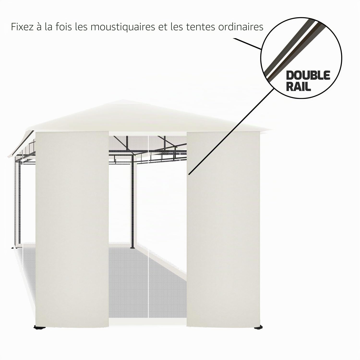 Beusi - tonnelle de jardin 3 x 2 m en fer avec bâche en polyester, 4 rideaux latéraux et 4 moustiquaires avec fermetures éclair et lacets