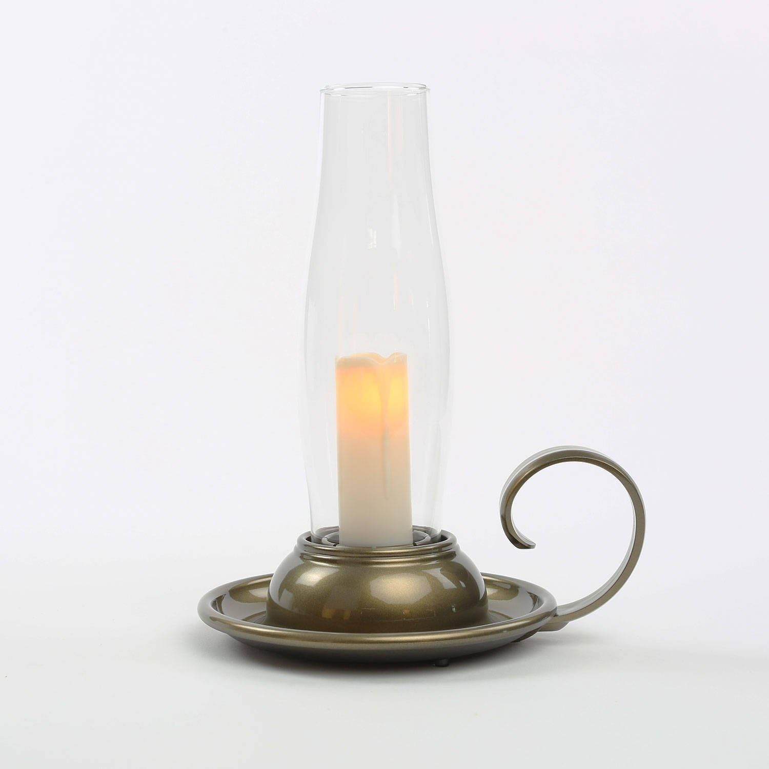 Antique Victorian Brown Glass Hurricane Lantern with Flameless Candle