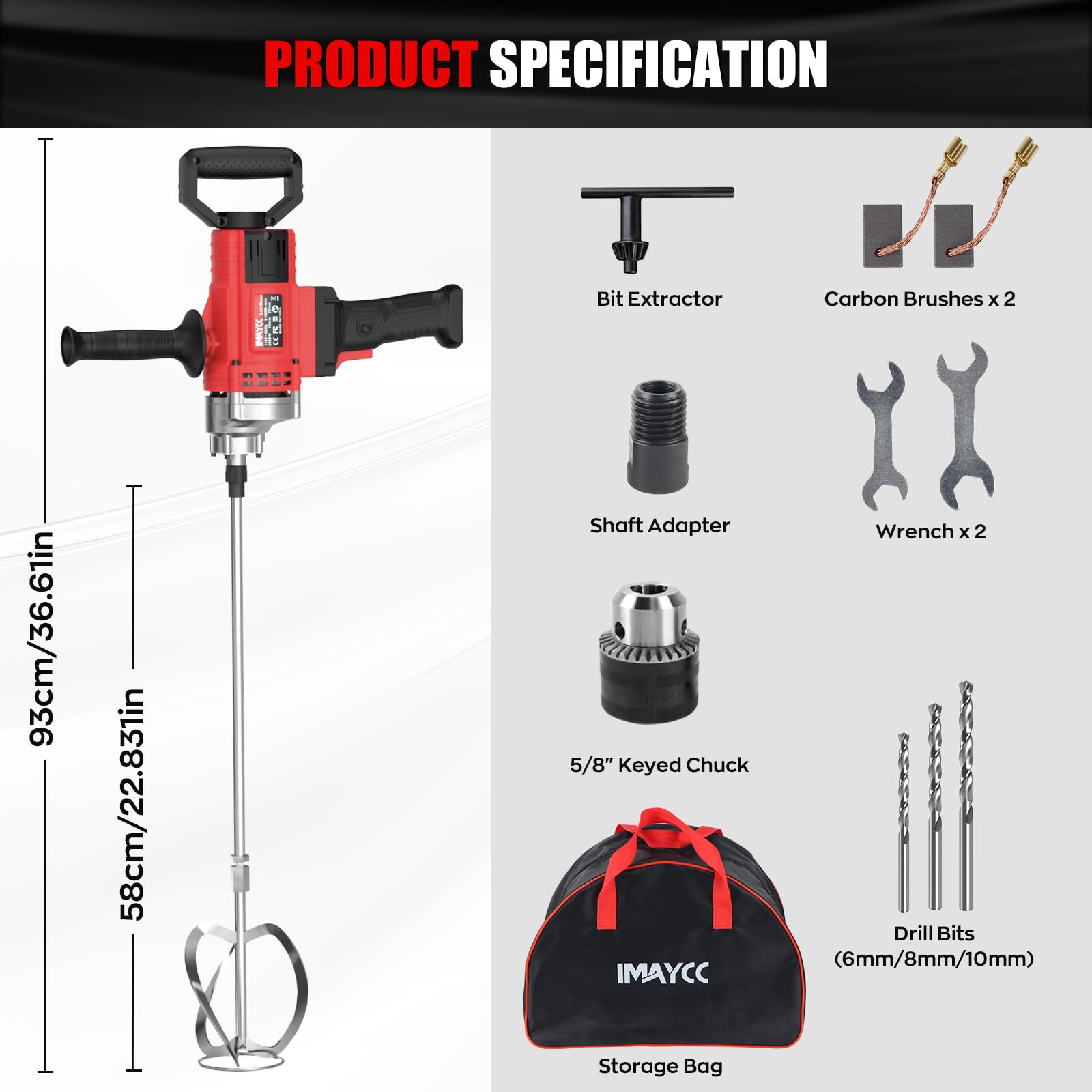 IMAYCC 3200W Mezcladora De Mortero Eléctrico,2 en 1 Multifuncional Batidora Mortero,Mezclador De Mortero Para Taladrar y Mezclar, Hormigoneras Electricas Para Mezclar Pienso,Pintura, Cemento
