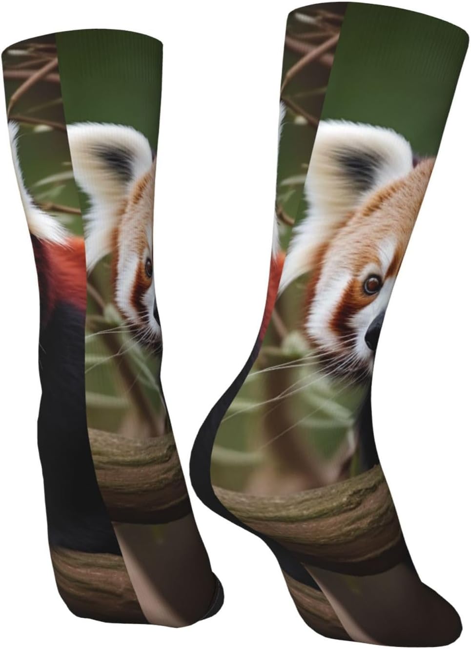 Red Panda on Tree Branch Crew Socks for Men Women Moisture Wicking Cushion Athletic Sock Casual Novelty Socks Gift
