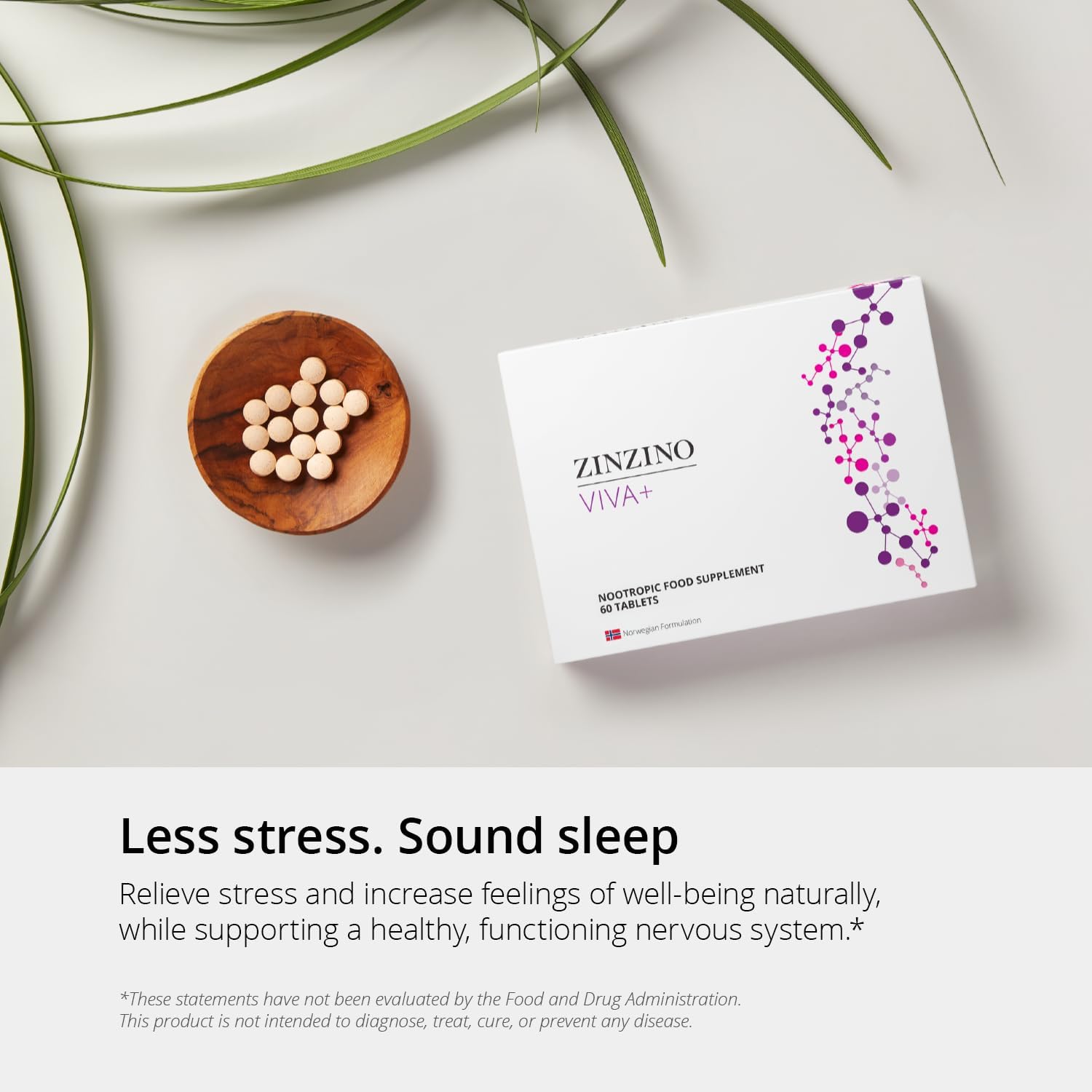 ZINZINO Viva + - Contains Iodine, Vitamin C and Magnesium, Promotes Restful Sleep, Improves Concentration, Learning, Memory and Reasoning - 60Tablets