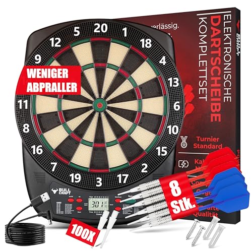 BULL CRAFT Dartscheibe Elektronisch – [ DER TURNIERSTANDARD ] – Profi E Dartscheibe Deutsch - Komplettset inkl. Dartpfeile, Elektronische Dartscheibe - Kabellos Nutzbar - Softdartscheibe