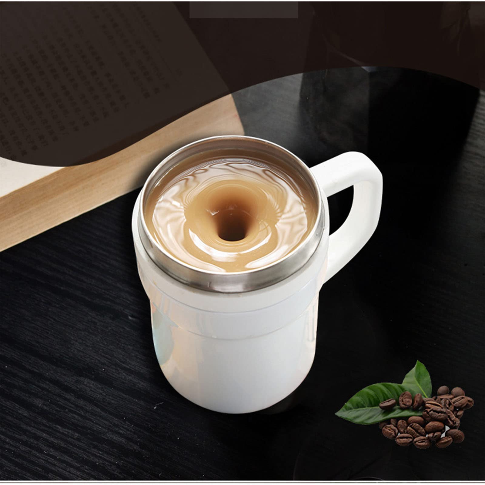 Taza de café de 320 ml con agitación automática, de Acero Inoxidable, con Calentamiento magnético, para café y Leche.
