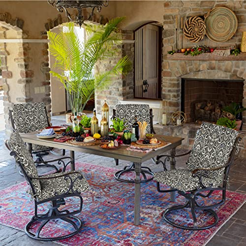 Image of Arden 2-Pack Patio Dining Outdoor Chair Cushions, 20x44, Rain-Proof Seat Pad, Fade-Resistant Outdoor Cushion Black Aurora Damask