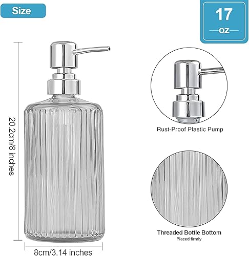 Miniatura 2 de Dispensador de jabón de manos de 17 onzas, dispensador de jabón de vidrio transparente con bomba de repuesto larga, botella de bomba de loción