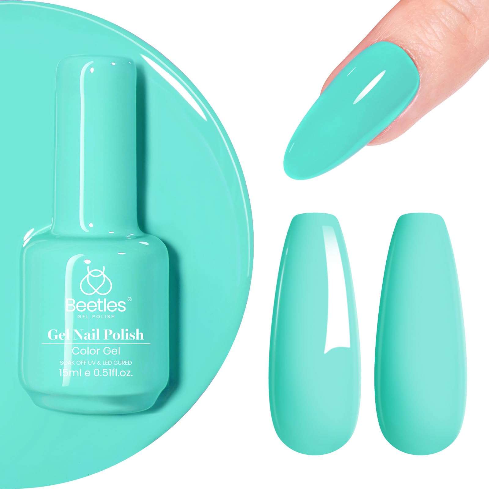 Beetles Teal Gel Nail Polish 15ml | Cascade Green Neon - main product image