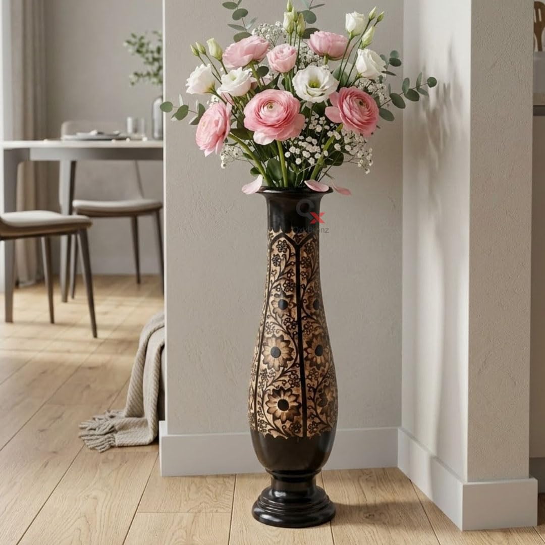 Handcrafted Decorative Flower Vase for Home Decor – Elegant Tall Table Vase for Living Room, Dining Table & Office – Artistic Floral Design Accent Vase for Fresh & Artificial Flowers Large-image-33