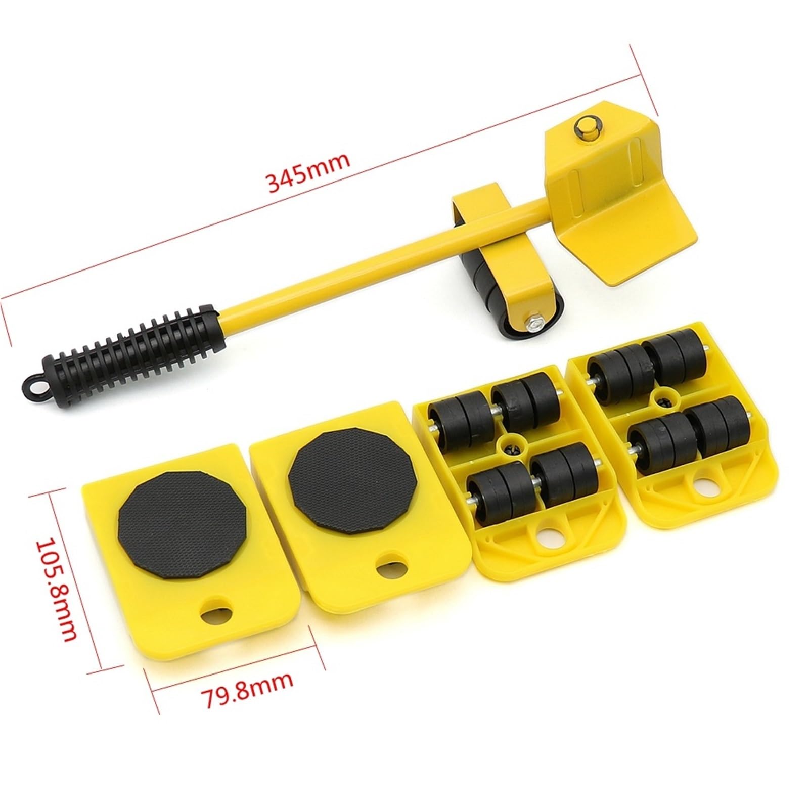 Piede di Porco per Mobili Strumento for lo spostamento di mobili pesanti, pannello da 4 pezzi con piede porco, sistema ruote for il sollevamento, carrello elevatore for la casa, set trasporto(Yellow)