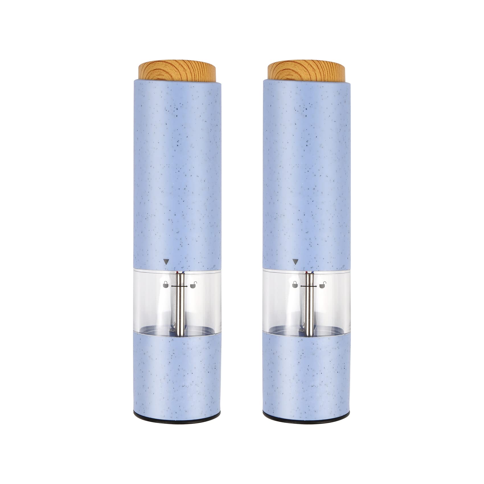 Electric Pepper Grinder Automatic Wheat Fiber Material Salt Grinder Set One Hand Operated Mill 2 packs of Battery Powered Shakers with Ceramic Blades and Adjustable Coarseness (Blue)