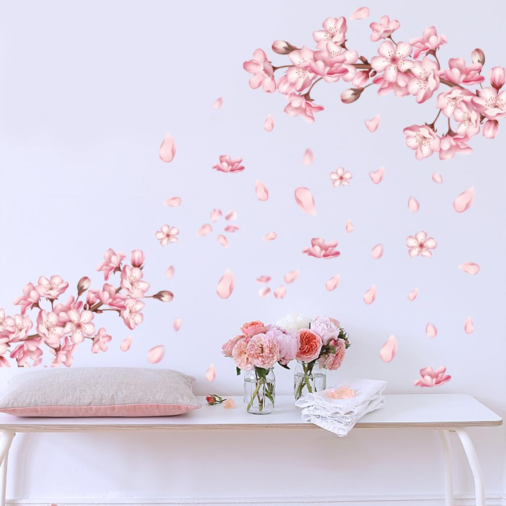 FUFUQUARE Peach Blossom Tree Wall Decal Pink Floral Branch Wall Art Decals Removable Vinyl Peel and Stick Decor for Girls Nursery Bedroom Living Room - Image 3
