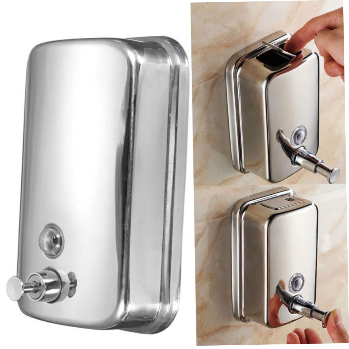 SOLUSTRE Dispensador Champú de Jabón Líquido Inoxidable Acero Loción de 500ml Bomba y Diseño Plata Resistente y Moderno para Adecuado para Baño y Cocina