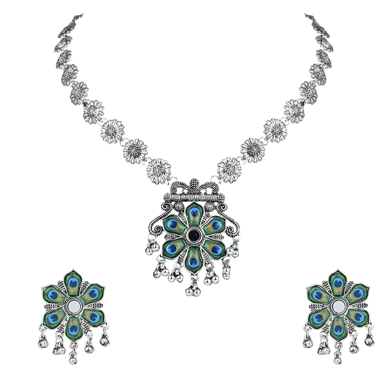 I Jewels Navratri Ethnic Silver Oxidised Peacock Feather Ghungroo Long Necklace Jewellery Set For Women/Girls (MC163OX) (B0CJ9LW3DH) Amazon Price History, Amazon Price Tracker