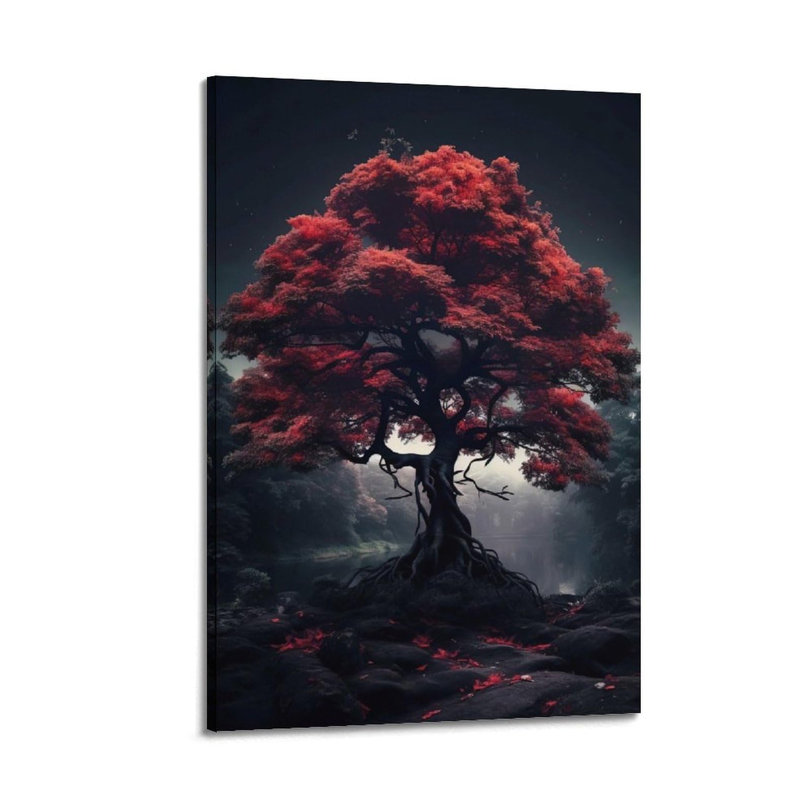 DLJGDS Plant Poster Lonely Red Tree by The Lake Decorative Painting Canvas Wall Posters And Modern Family Bedroom Decor 24x36inch(60x90cm)