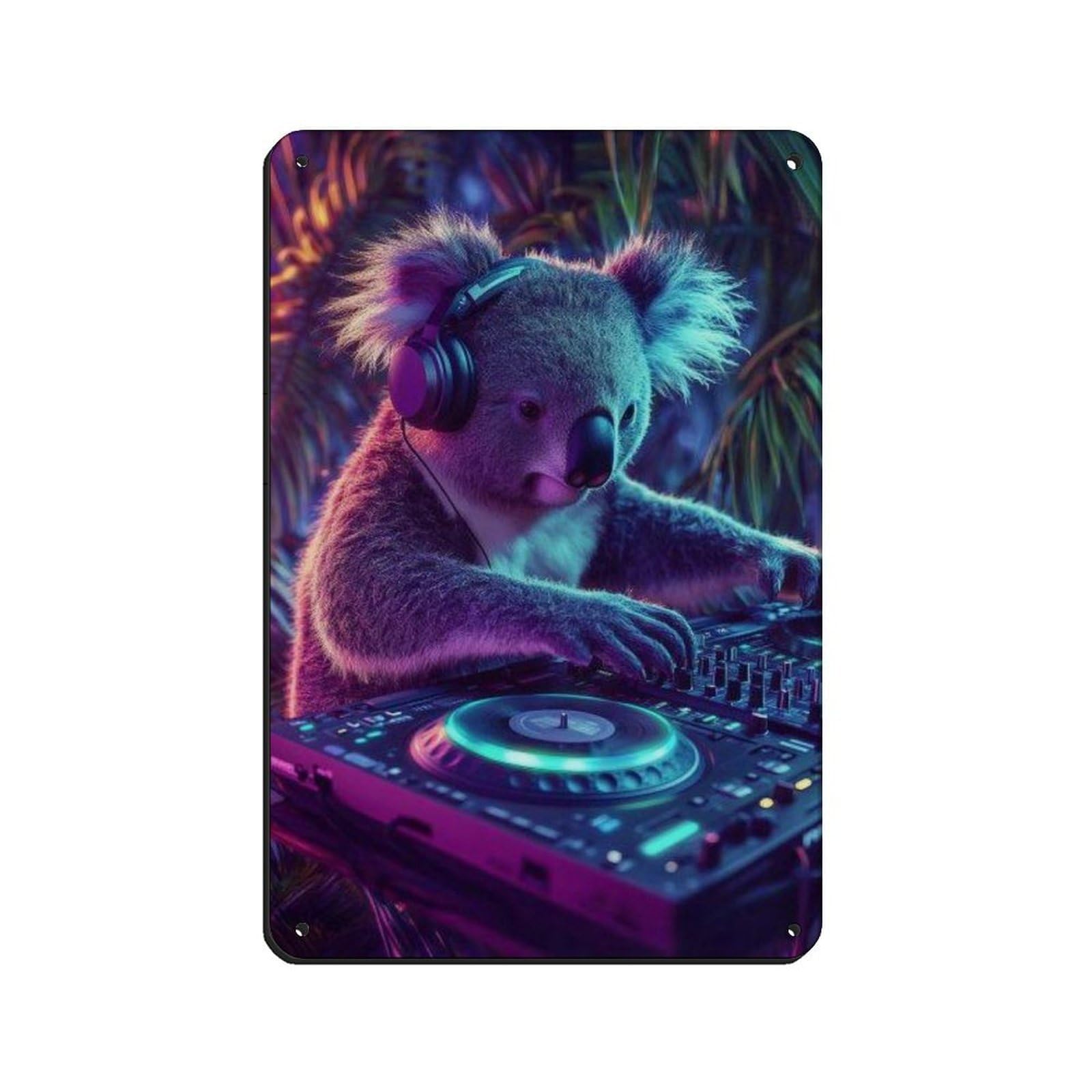 DJ Koala Vibrant Animal DJ Poster Tin Sign Vintage Metal Pub Club Cafe Bar Home Wall Art Decoration Poster Retro 8x12inch(20x30cm)