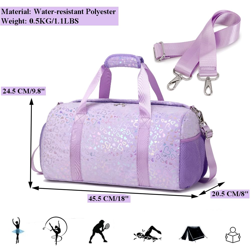 Kimwadalh Sporttasche für Mädchen, Kinder, Tanztasche, Wochenendtasche, Kinder, Reisetasche, Mädchen, Balletttasche, Turnbeutel, Ballerinas