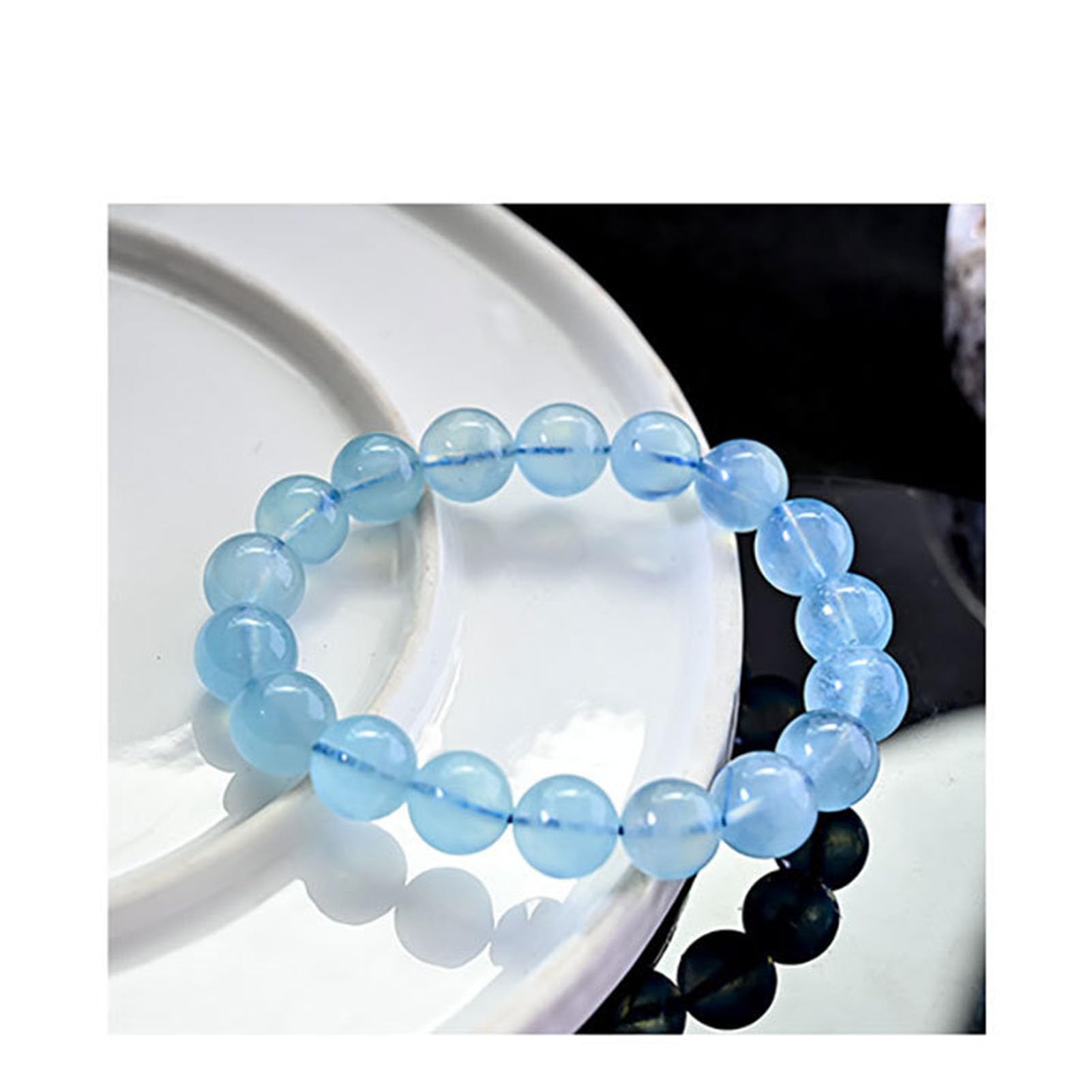 Braccialetti Elastici Acquamarina Azzurra Bracciale Acquamarina per Donna Uomo, Perline Elasticizzate in Cristallo Blu Naturale per calmare energia e alleviare Lo Stress, Regalo,10MM