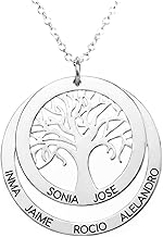 Personalised Tree of Life Necklace – Up to 3 Rings with Names Engraved Family – Perfect Mother's Day Gift (Tree Necklace + 1 Hoop)