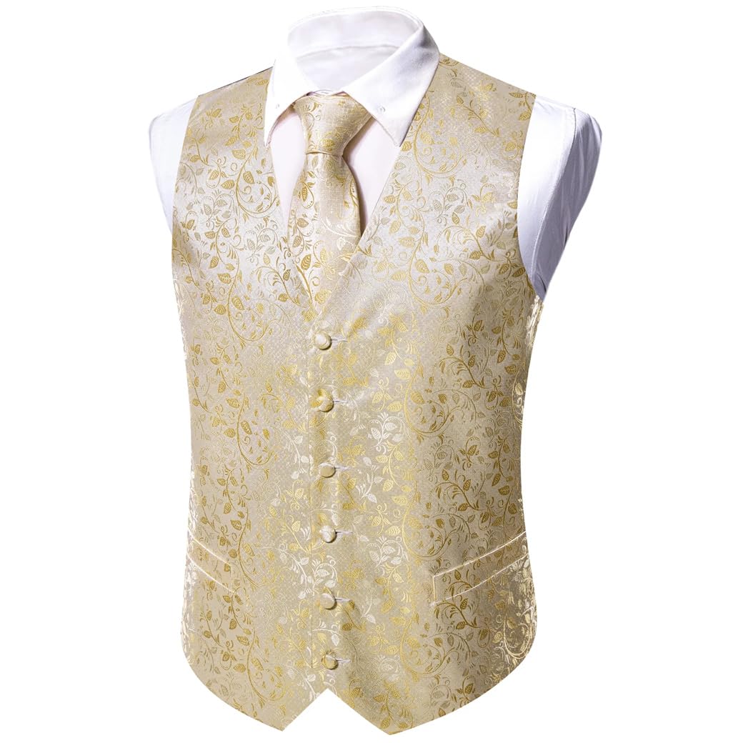 Conjunto de chaleco de boda de seda para hombre con bolsillo cuadrado y gemelos para traje o esmoquin