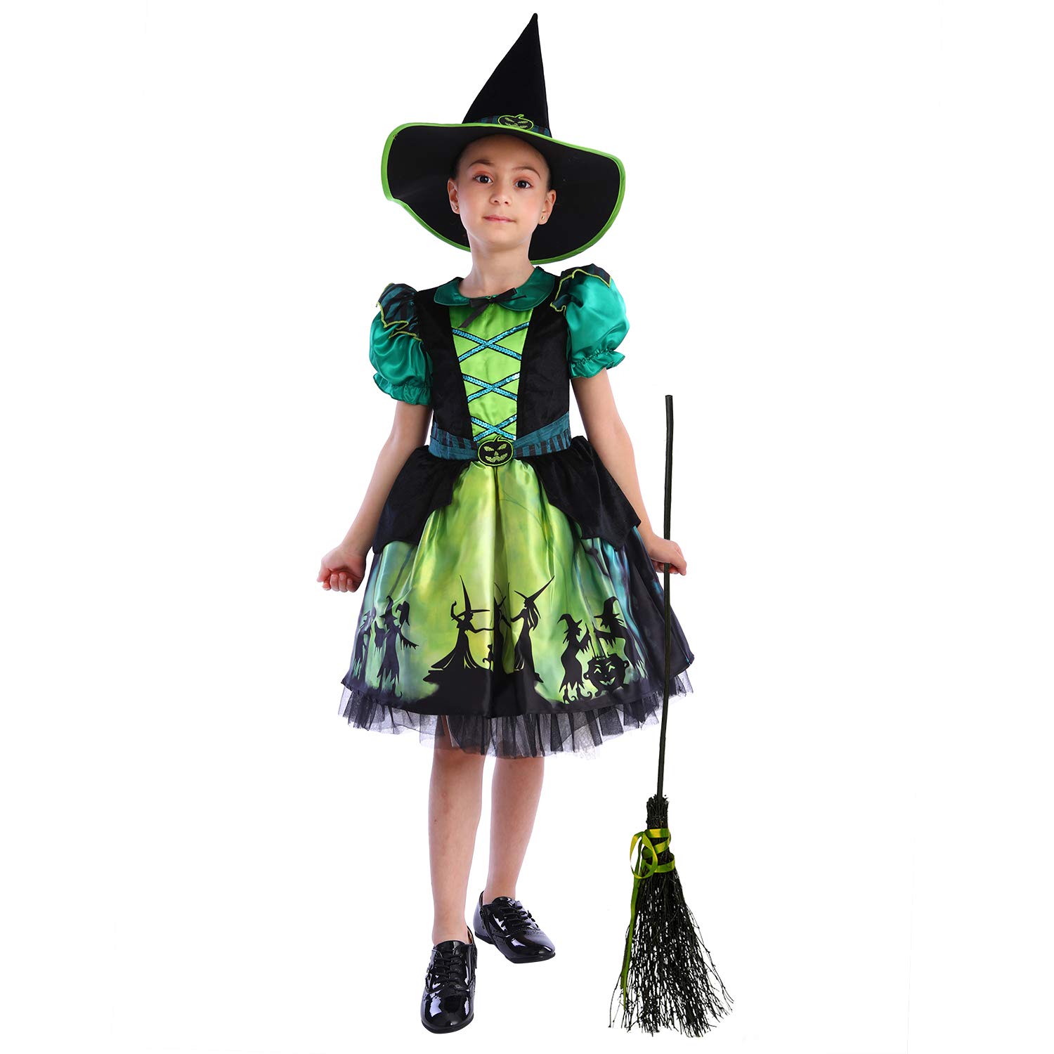 Sincere Party Ragazze Halloween Strega Costume, Deluxe Adorabile Neon Colorato Strega Travestimento con Cappello
