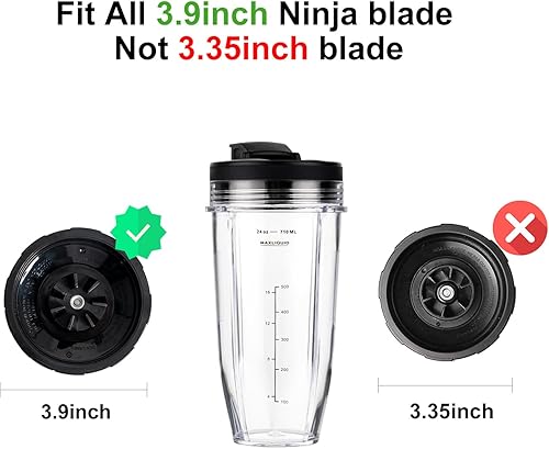 Miniatura 5 de TSPKU Vaso licuador de repuesto de 24 onzas con tapa para sorber y sellado (paquete de 2) compatible con Nutri Ninja Auto iQ BL480 BL482 BL642 BL682