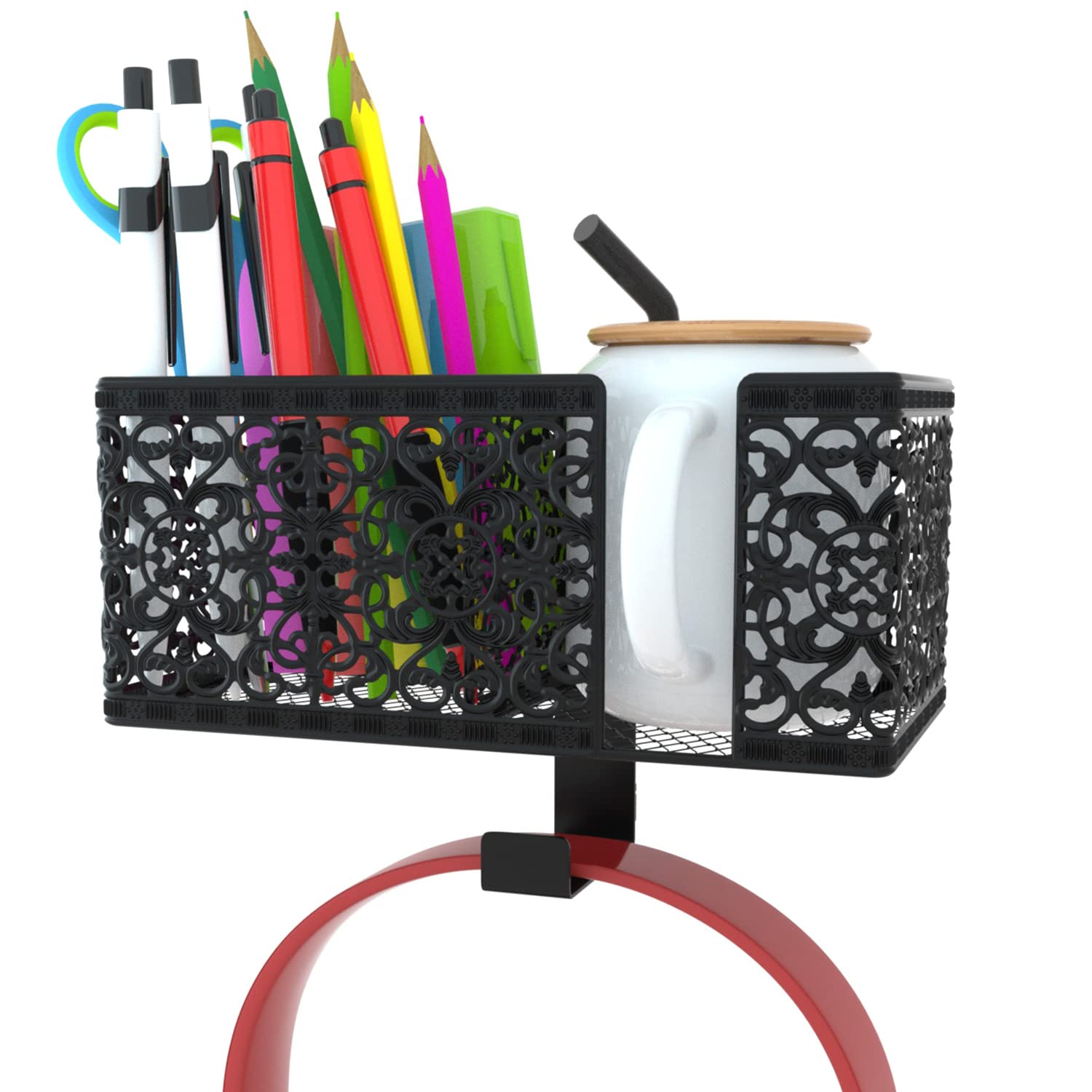 Desktop Cup Holder with Clip and Stationery Organizer Rotatable Clamp Hook Under Desk, Ideal for Storing Drinks, Stationery and Mobile Phones
