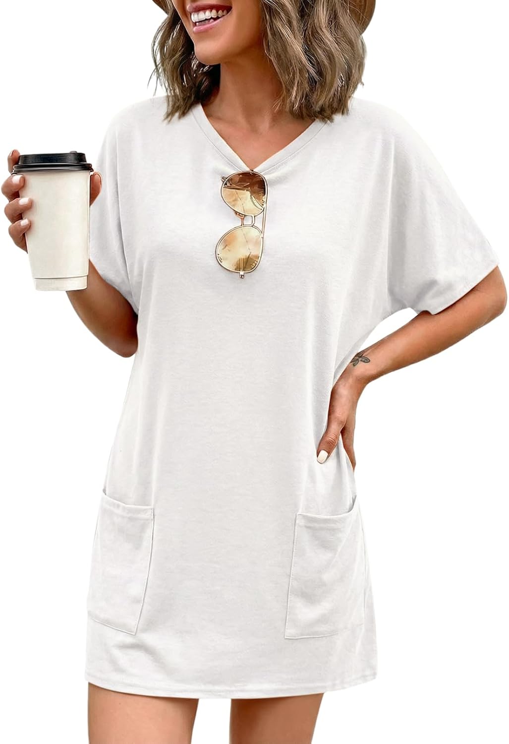 Dokotoo Women's Casual Short Sleeve T-Shirt Dress Loose Fit Shift Tunic with Pockets