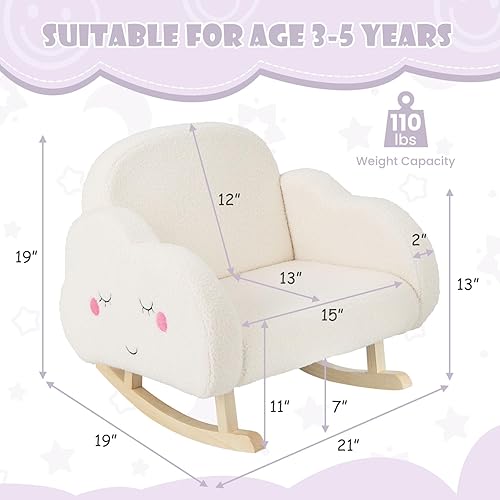 Miniatura 3 de INFANS Sofá para niños, mecedora con marco de madera maciza, diseño antivuelcos, tela de felpa, sillón infantil para guardería, jardín de infantes,