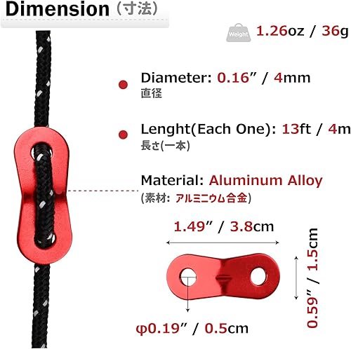 Miniatura 2 de Azarxis - Cuerda de guía de tienda de campaña reflectante de 0.157in, cable de cuerda liviana con ajuste de aluminio, tensor de cable de tienda de