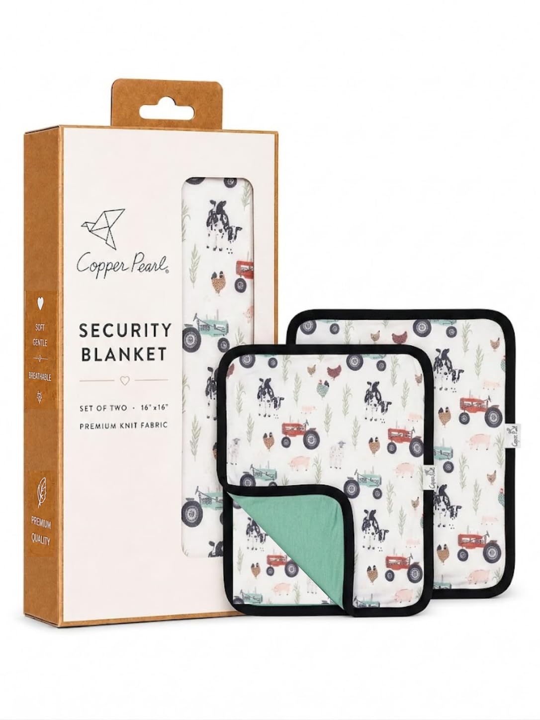 3-Layer Knit Security Blanket Set Sized 16" x 16" 2-Pack Jo by Copper Pearl