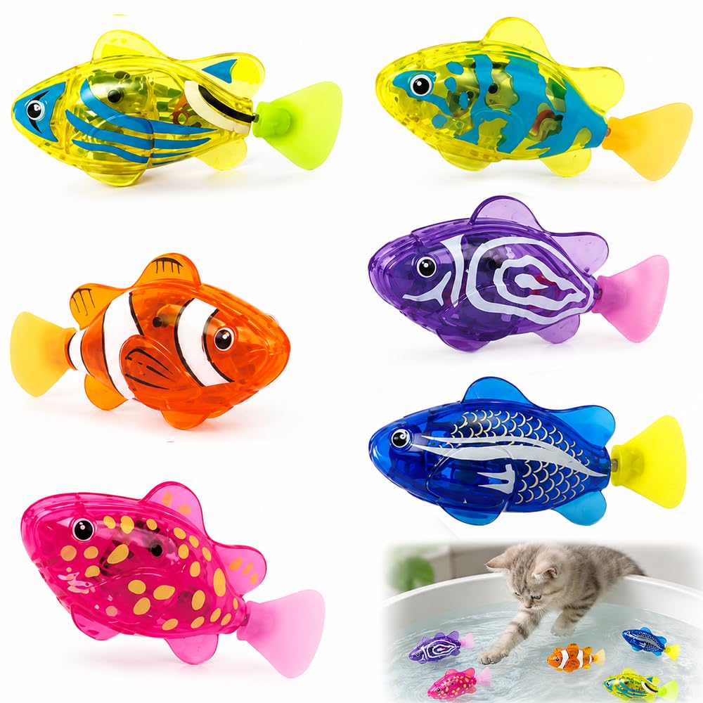 6 PCS Robo Fish, ZMCVOE Swimming Fish Bath Toy with Light Up Function, Magic Swimming Fishs, Interactive Swimmings Robot Fishs Toy for Cats Pet Swimmings Baby Bath Toy