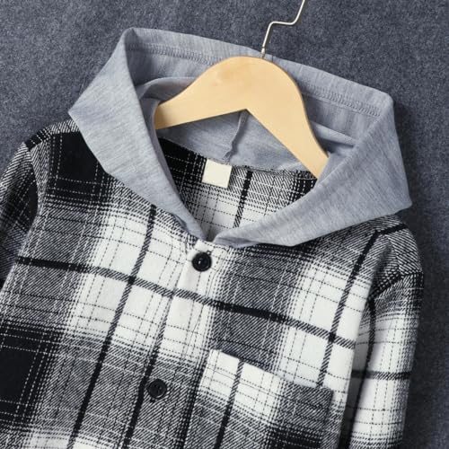 QLIPIN Boys Flannel Shirts Plaid Hooded Button Down Long Sleeve Shirt Fall Winter Clothes Lightweight Shacket Jacket2