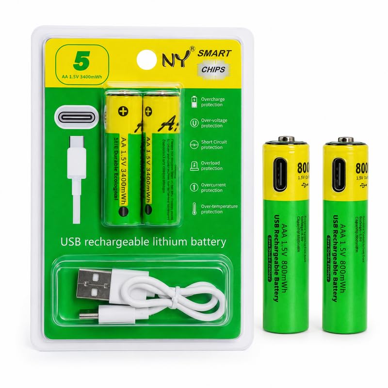 Rechargeable AA Batteries 2 Pack with USB Type C Charging, 1.5V Li Ion Cells 3400mWh Capacity with Built in Safety Protection and Charging Cable for Remote, Toys, Mouse and Household Devices-image-9