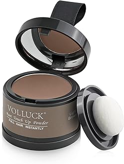 VOLLUCK Root Touch up Powder, Instant Hairline Powder for Thinning Areas and Gray Hair Coverage, Natural and Non-greasy Root Cover up for Women and Men (Light Brown, 0.14 Ounce)