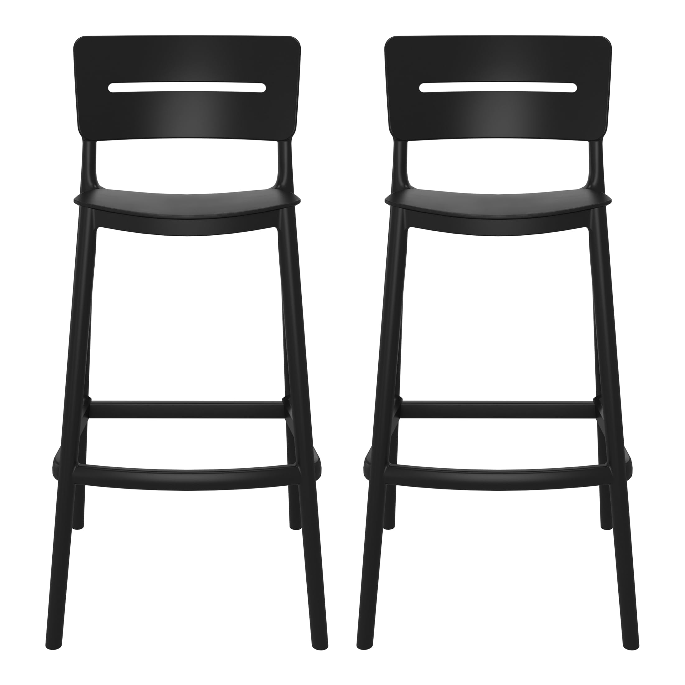 WestinTrends Playa Stackable Polypropylene Resin Plastic Outdoor Patio Bar Stools (Set of 2), Black