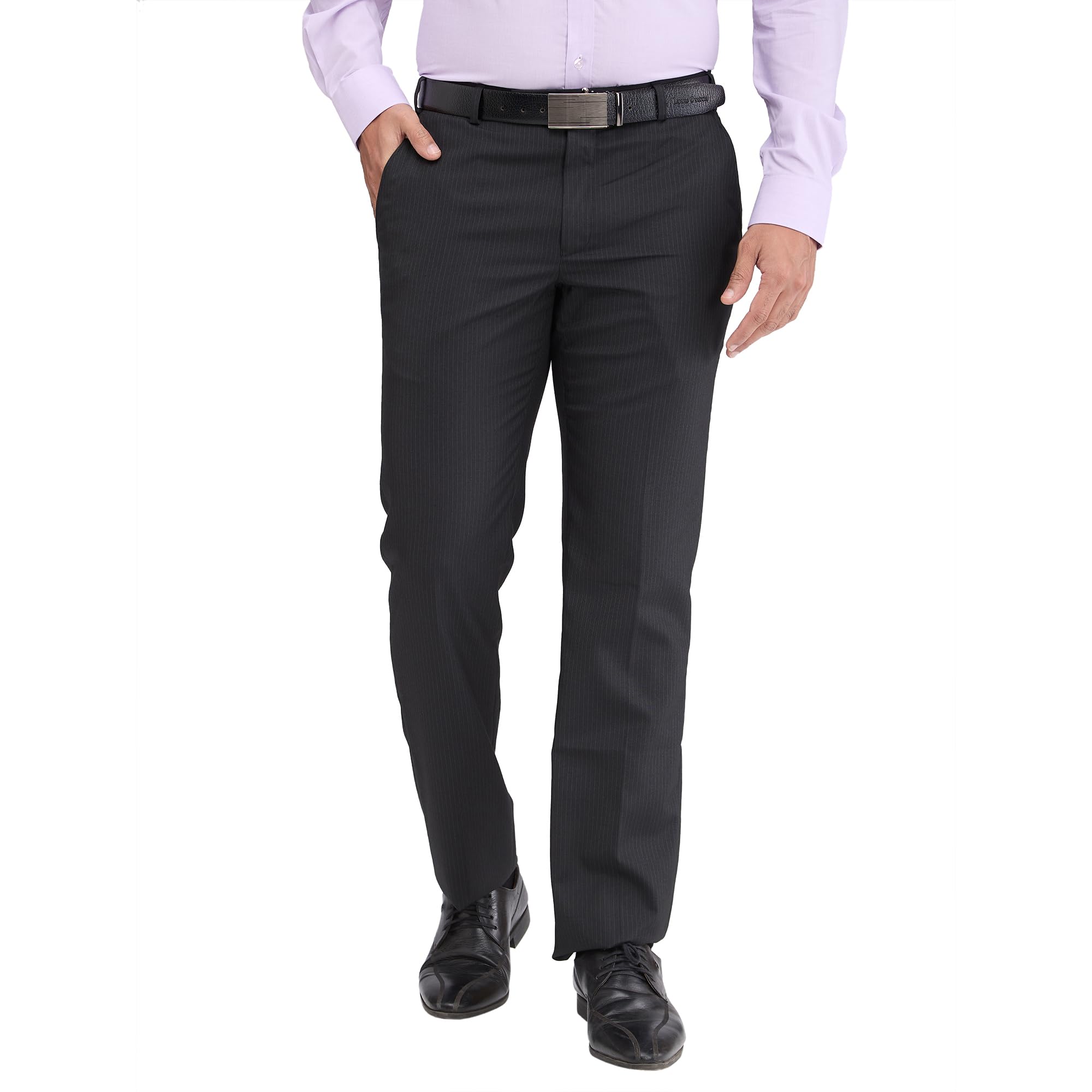 park avenue Men's Regular Fit Stripe Pattern Polyester Viscose Blend Flat Front Trouser-picture-38