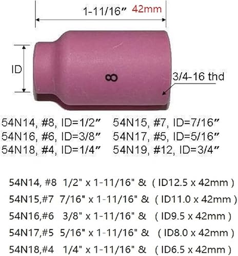 Miniatura 2 de RIVERWELD TIG Alúmina Gas Lens Ceramic Cup 54N14 (#8, 12") para Antorcha de soldadura TIG WP 17 18 26 Series en Lincoln Miller ESAB Weldcraft CK